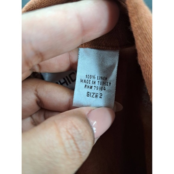 Chicos 2 Brown Coco Top Size 12 Large Womens Pockets 100% Linen Shirt Blouse - Picture 5 of 9